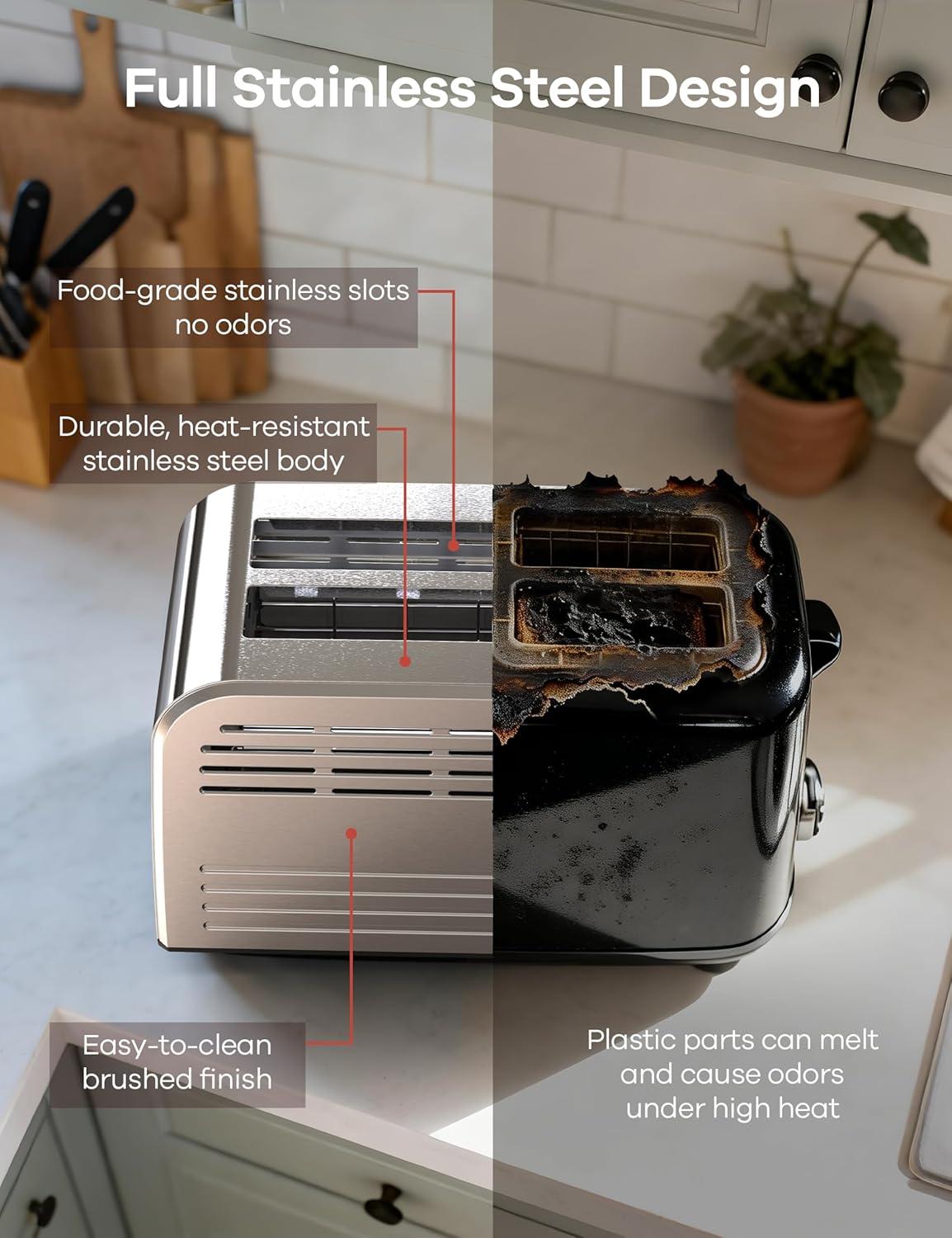 image:imageGaniza Smart Toaster 2 Slice with Touchscreen Digital Countdown Timer Touch Screen Toaster Wide Slot Full Stainless Steel Defrost Reheat Cancel 10s FineTune Removable Crumb Tray Max 925WStainless Steel