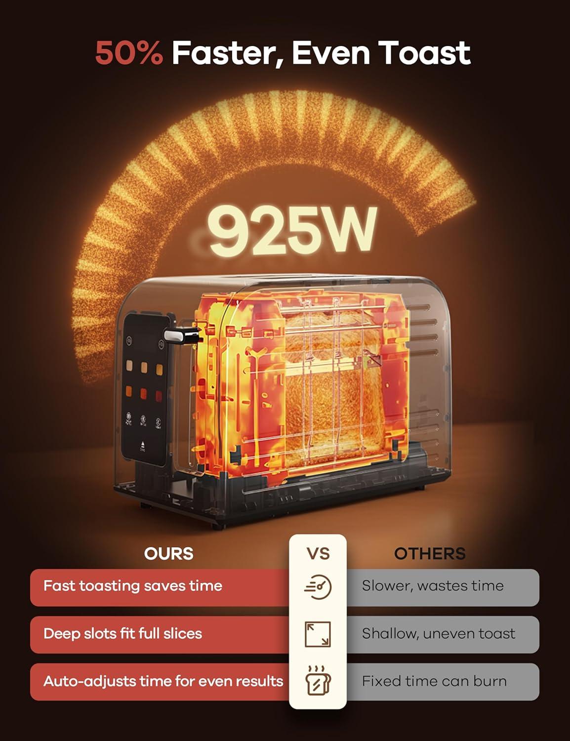 image:imageGaniza Smart Toaster 2 Slice with Touchscreen Digital Countdown Timer Touch Screen Toaster Wide Slot Full Stainless Steel Defrost Reheat Cancel 10s FineTune Removable Crumb Tray Max 925WStainless Steel