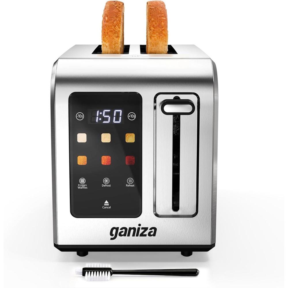 image:imageGaniza Smart Toaster 2 Slice with Touchscreen Digital Countdown Timer Touch Screen Toaster Wide Slot Full Stainless Steel Defrost Reheat Cancel 10s FineTune Removable Crumb Tray Max 925WStainless Steel