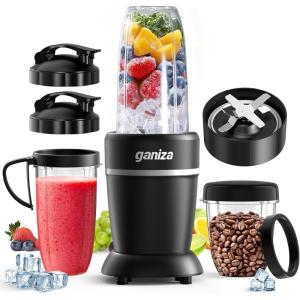 image:imageGaniza Smoothie Blender Max 1300 Watt Personal Blender and Grinder Combo for Kitchen Portable Maker for Smoothies Shakes Frozen Drinks Sauces with 6Leaf Blade 23 oz 2 37 oz ToGo CupsBlack