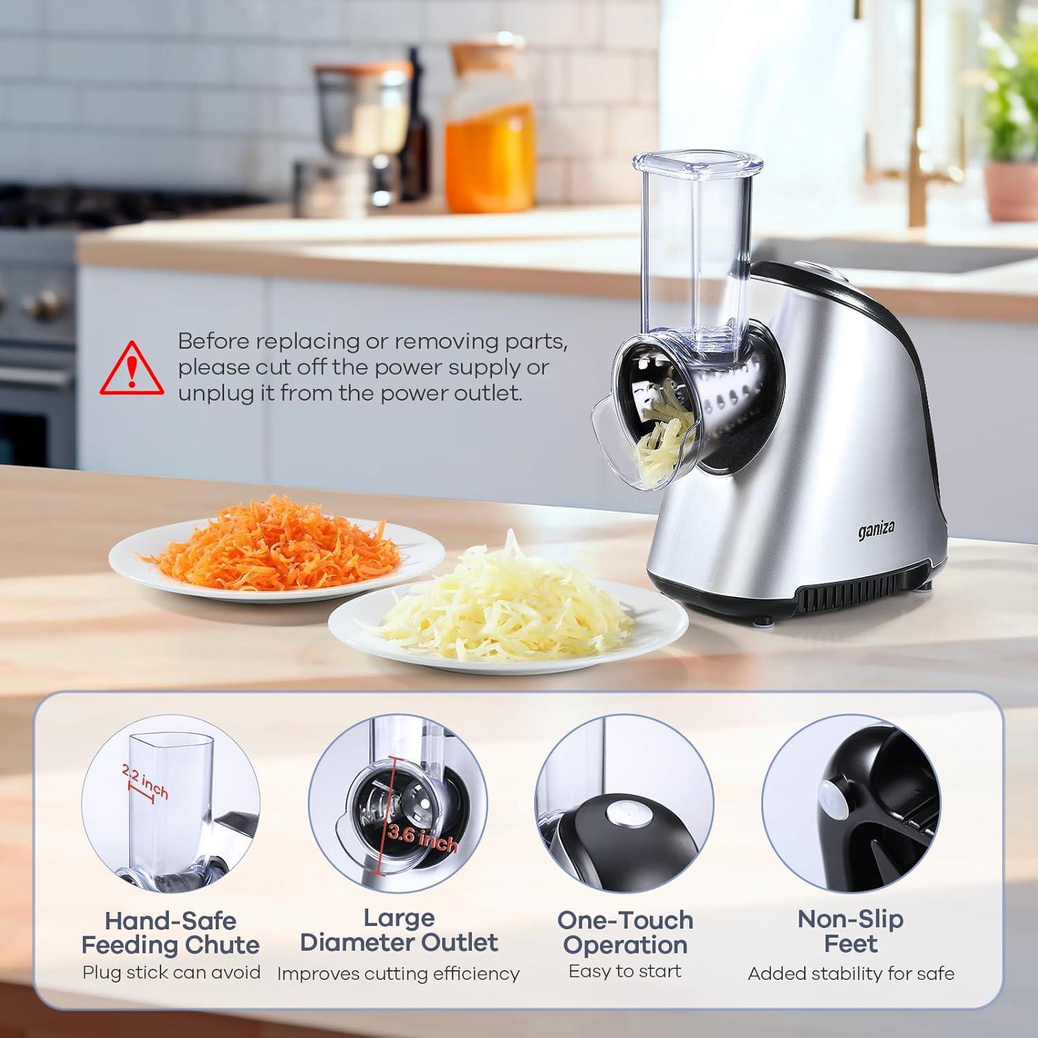 image:imageGaniza 5in1 Electric Cheese Grater for Kitchen Max 250W Cheese Shredder 5 Changeable Blades Salad Shooter Slicer Electric for CheeseVeggiesSalad with an Extra Zester grater