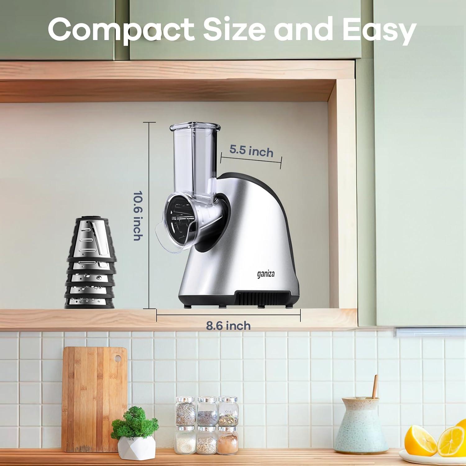 image:imageGaniza 5in1 Electric Cheese Grater for Kitchen Max 250W Cheese Shredder 5 Changeable Blades Salad Shooter Slicer Electric for CheeseVeggiesSalad with an Extra Zester grater