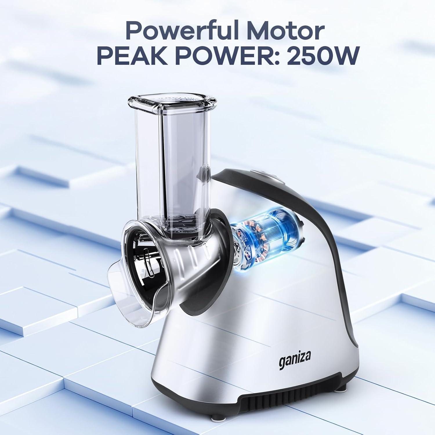 image:imageGaniza 5in1 Electric Cheese Grater for Kitchen Max 250W Cheese Shredder 5 Changeable Blades Salad Shooter Slicer Electric for CheeseVeggiesSalad with an Extra Zester grater