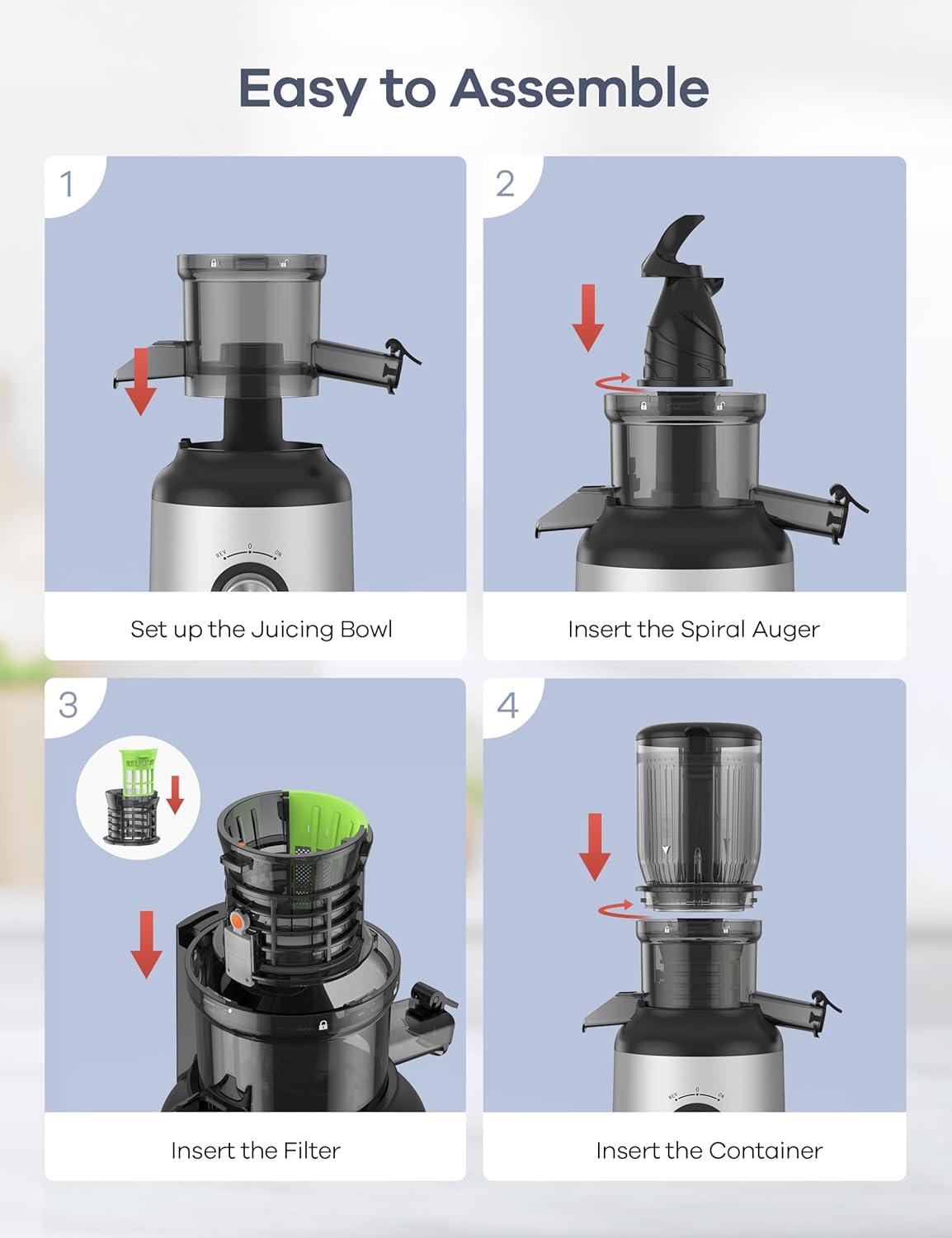 image:imageGaniza Juicer Machines Slow Masticating Juicers with Large Feed Chute for Whole Fruits amp Vegetables Cold Press Juicer with 3 Replace Filters for Batch Juicing Easy to Clean BPA FreeSilver