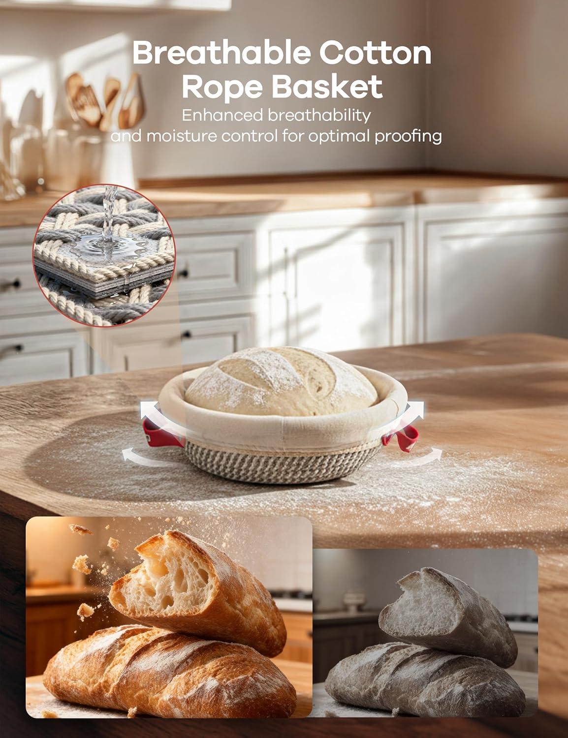 image:imageGaniza Sourdough Starter Kit Cotton Rope Sourdough Bread Baking Supplies 9 Round amp 10 Oval Banneton Basket with Liners amp Covers Sourdough Proofing Basket Kit Gifts for Bakers Women Wife MomGrey White