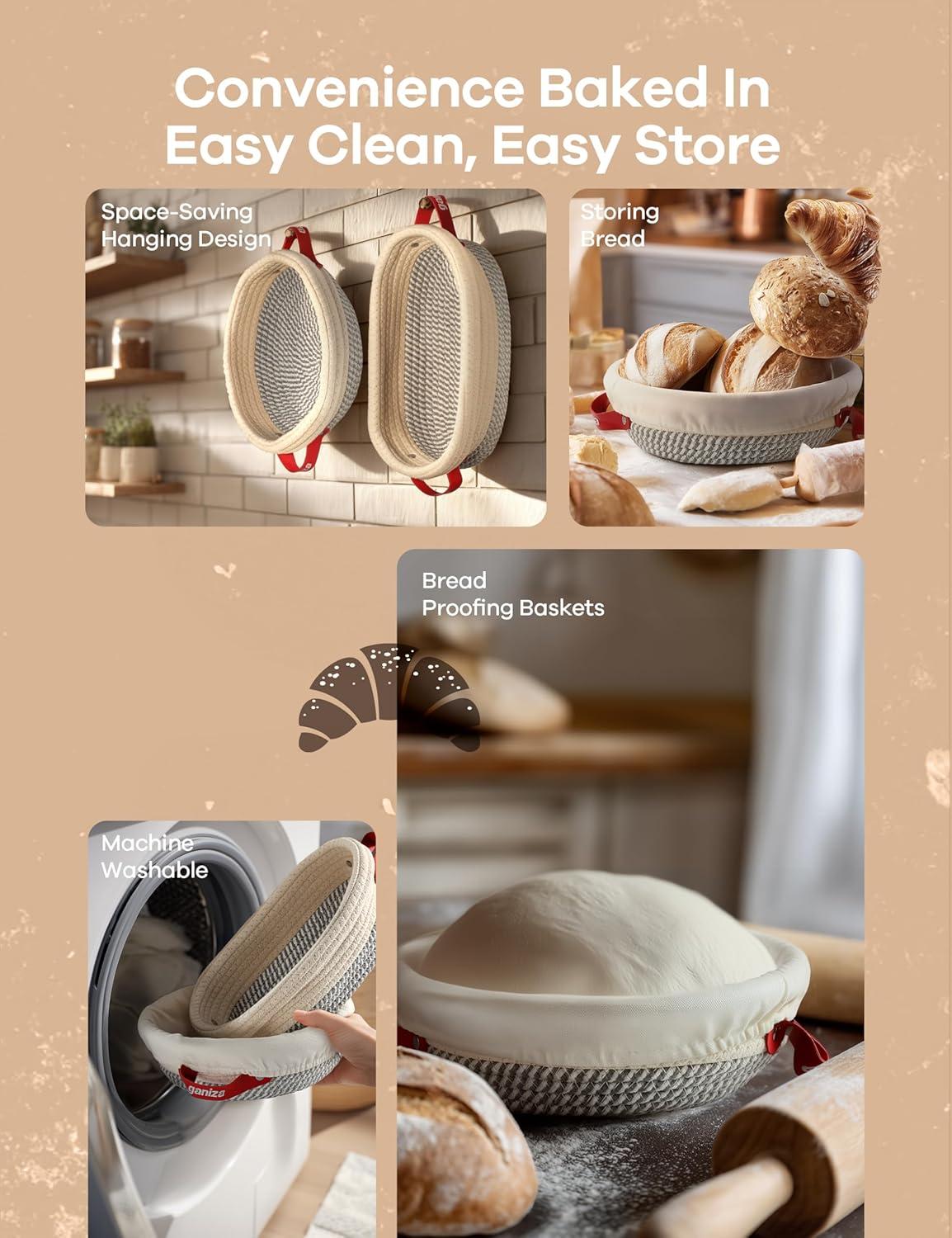 image:imageGaniza Sourdough Starter Kit Cotton Rope Sourdough Bread Baking Supplies 9 Round amp 10 Oval Banneton Basket with Liners amp Covers Sourdough Proofing Basket Kit Gifts for Bakers Women Wife MomGrey White