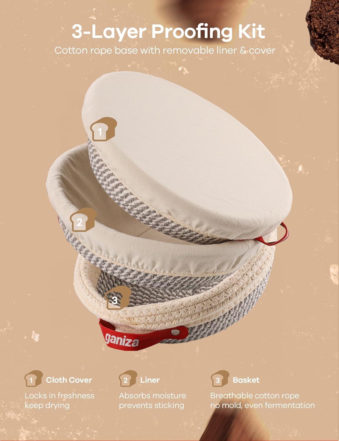 image:imageGaniza Sourdough Starter Kit Cotton Rope Sourdough Bread Baking Supplies 9 Round amp 10 Oval Banneton Basket with Liners amp Covers Sourdough Proofing Basket Kit Gifts for Bakers Women Wife MomGrey White