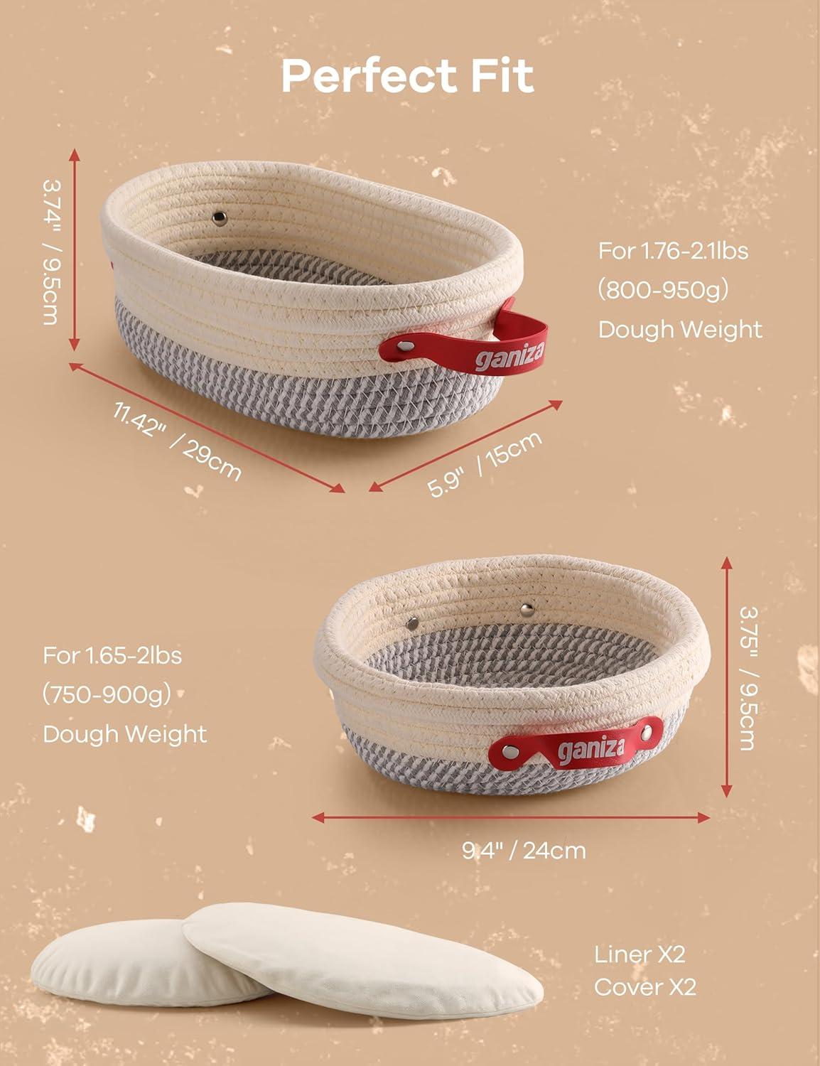 image:imageGaniza Sourdough Starter Kit Cotton Rope Sourdough Bread Baking Supplies 9 Round amp 10 Oval Banneton Basket with Liners amp Covers Sourdough Proofing Basket Kit Gifts for Bakers Women Wife MomGrey White