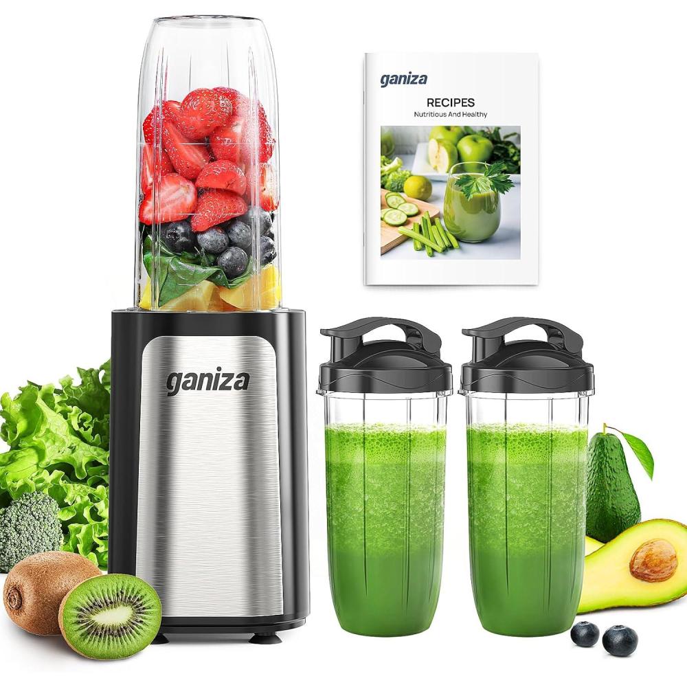 image:imageGaniza Blender for Smoothies 14Pcs Personal Blender for Shake and Smoothies for Kitchen with 3 Portable Cups 1x24oz amp 2X17oz Single Serve Smoothie Maker Nutritious RecipeBlack Silver