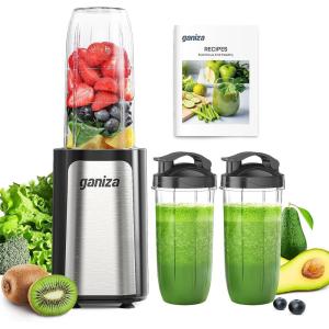 image:imageGaniza Blender for Smoothies 14Pcs Personal Blender for Shake and Smoothies for Kitchen with 3 Portable Cups 1x24oz amp 2X17oz Single Serve Smoothie Maker Nutritious RecipeBlack Silver