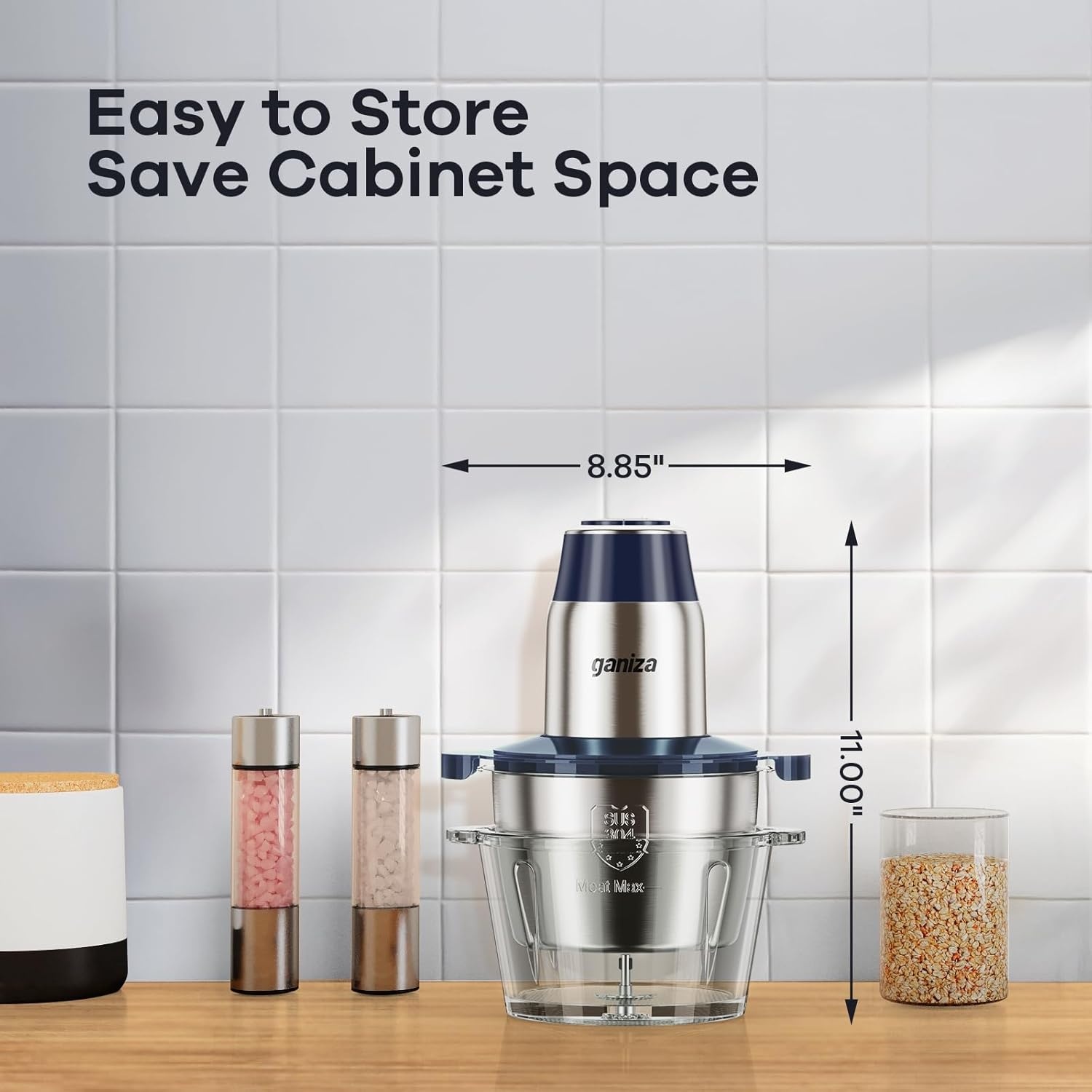 image:imageGANIZA Food Processors Electric Food Chopper with Meat Grinder amp Vegetable Chopper 2 Bowls 8 Cup8 Cup with Powerful 450W Copper Motor Includes 2 Sets of BiLevel Blades for FruitsMeatNutsBlue