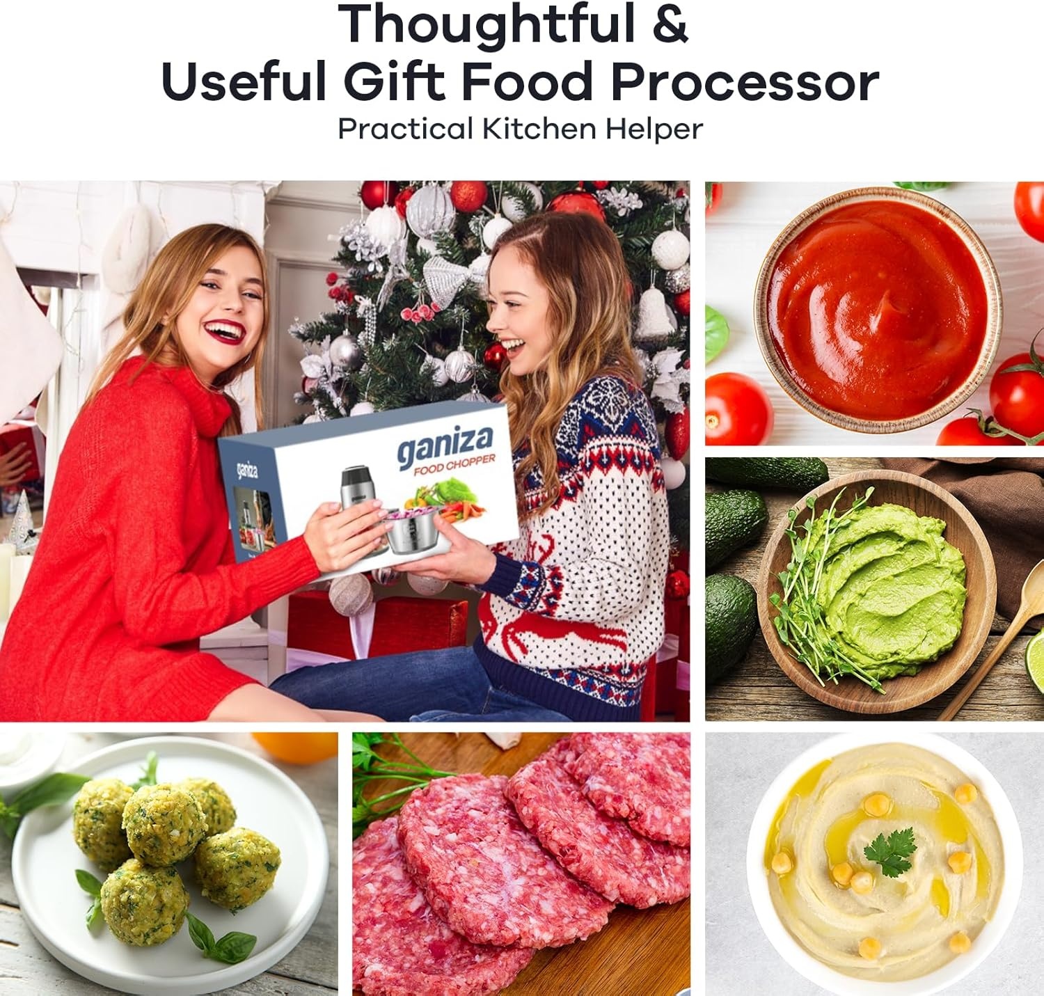 image:imageGANIZA Food Processors Electric Food Chopper with Meat Grinder amp Vegetable Chopper 2 Bowls 8 Cup8 Cup with Powerful 450W Copper Motor Includes 2 Sets of BiLevel Blades for FruitsMeatNutsRed