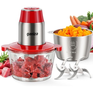 image:imageGANIZA Food Processors Electric Food Chopper with Meat Grinder amp Vegetable Chopper  2 Bowls 8 Cup8 Cup with Powerful 450W Copper Motor  Includes 2 Sets of BiLevel Blades for FruitsMeatNutsRed