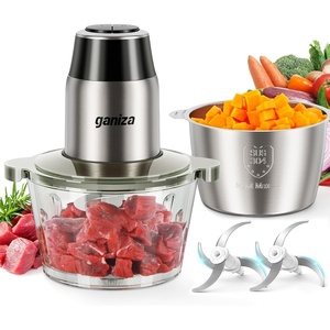 image:imageGANIZA Food Processors Electric Food Chopper with Meat Grinder amp Vegetable Chopper  2 Bowls 8 Cup8 Cup with Powerful 450W Copper Motor  Includes 2 Sets of BiLevel Blades for FruitsMeatNutsSilver