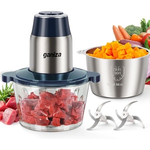 image:imageGANIZA Food Processors Electric Food Chopper with Meat Grinder amp Vegetable Chopper  2 Bowls 8 Cup8 Cup with Powerful 450W Copper Motor  Includes 2 Sets of BiLevel Blades for FruitsMeatNutsBlue