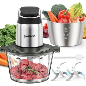 image:imageGaniza Food Processor 2Speed Food Chopper Meat Grinder with 8 Cup Stainless Steel amp 8 Cup Glass Bowls Upgraded Button amp Smart Overheat Protection Light  Includes Clean Brush 2 Sets of BladesSilver