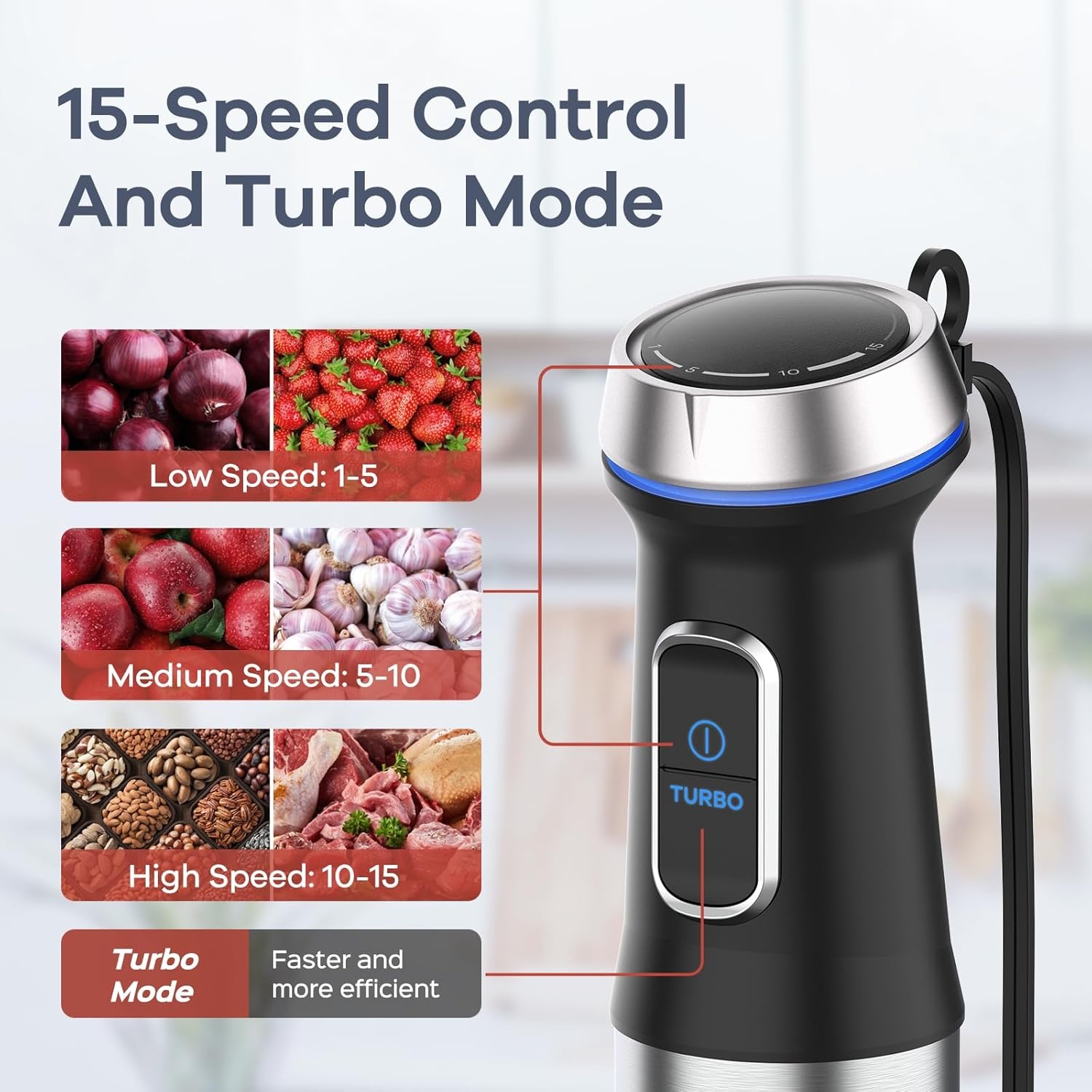 image:imageGaniza Immersion Blender 5 in 1 Hand Blender Max 1000W Heavy Duty Motor 16 Speed Mode Handheld Blender Stainless Steel Blade With 800ml Mixing Beaker 600ml Chopper Whisk and Milk Frother