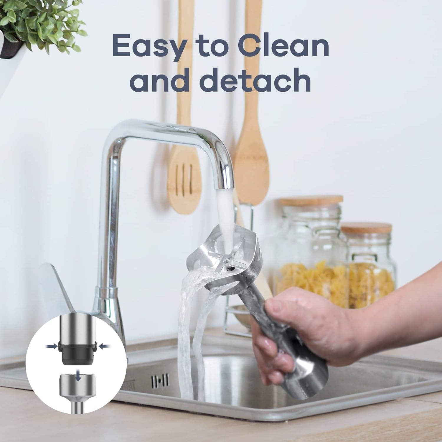 image:imageGaniza Immersion Blender 5 in 1 Hand Blender Max 1000W Heavy Duty Motor 16 Speed Mode Handheld Blender Stainless Steel Blade With 800ml Mixing Beaker 600ml Chopper Whisk and Milk Frother
