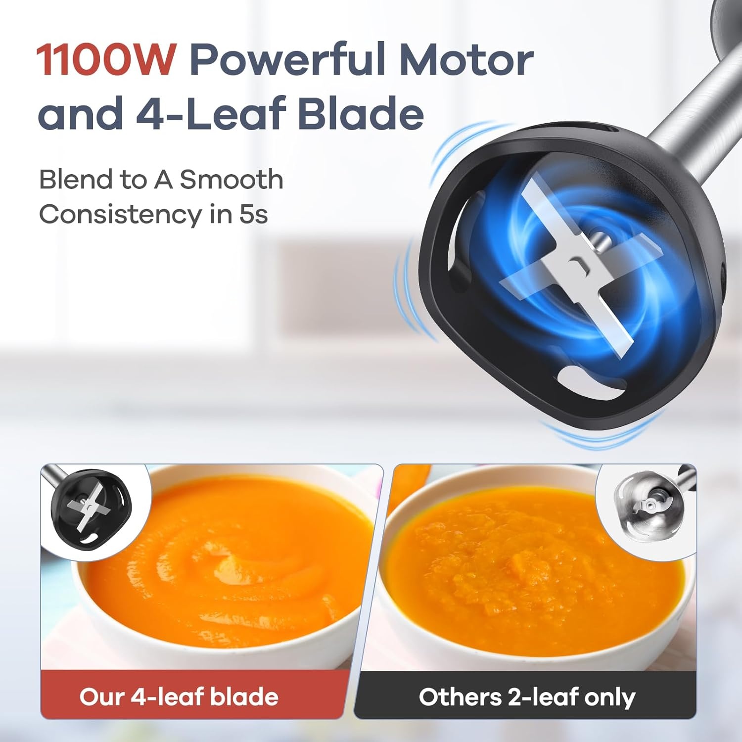 image:imageGaniza Immersion Blender Handheld 6 in 1 Hand Blender Stainless Steel Blade 15 Speed Stick Blenders Electric 800ml Mixing Beaker 600ml Chopper Whisk Frother Potato MasherBlack