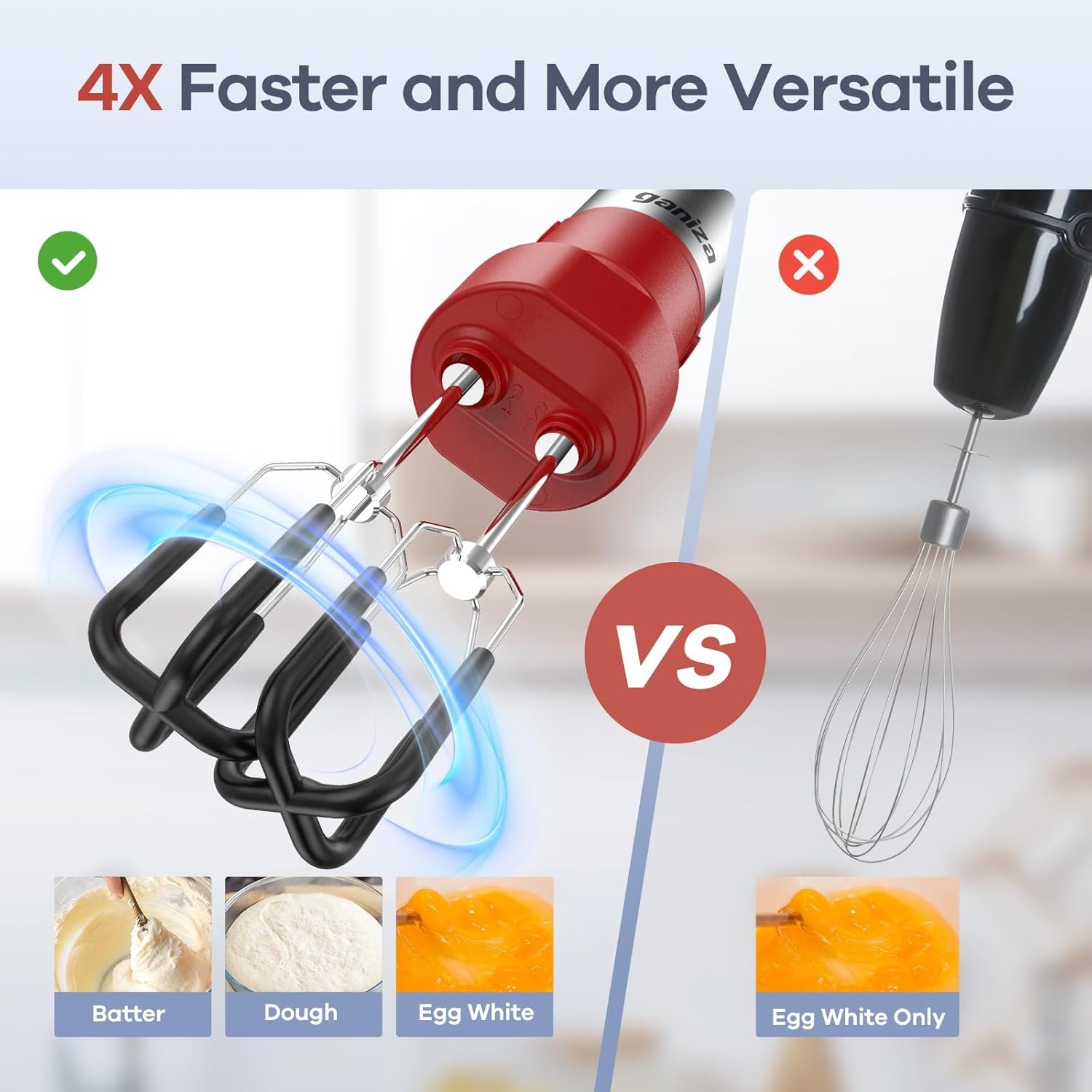 image:imageGaniza Immersion Blender Handheld 6 in 1 Hand Blender Stainless Steel Blade 15 Speed Stick Blenders Electric 800ml Mixing Beaker 600ml Chopper Whisk Frother Potato MasherRed