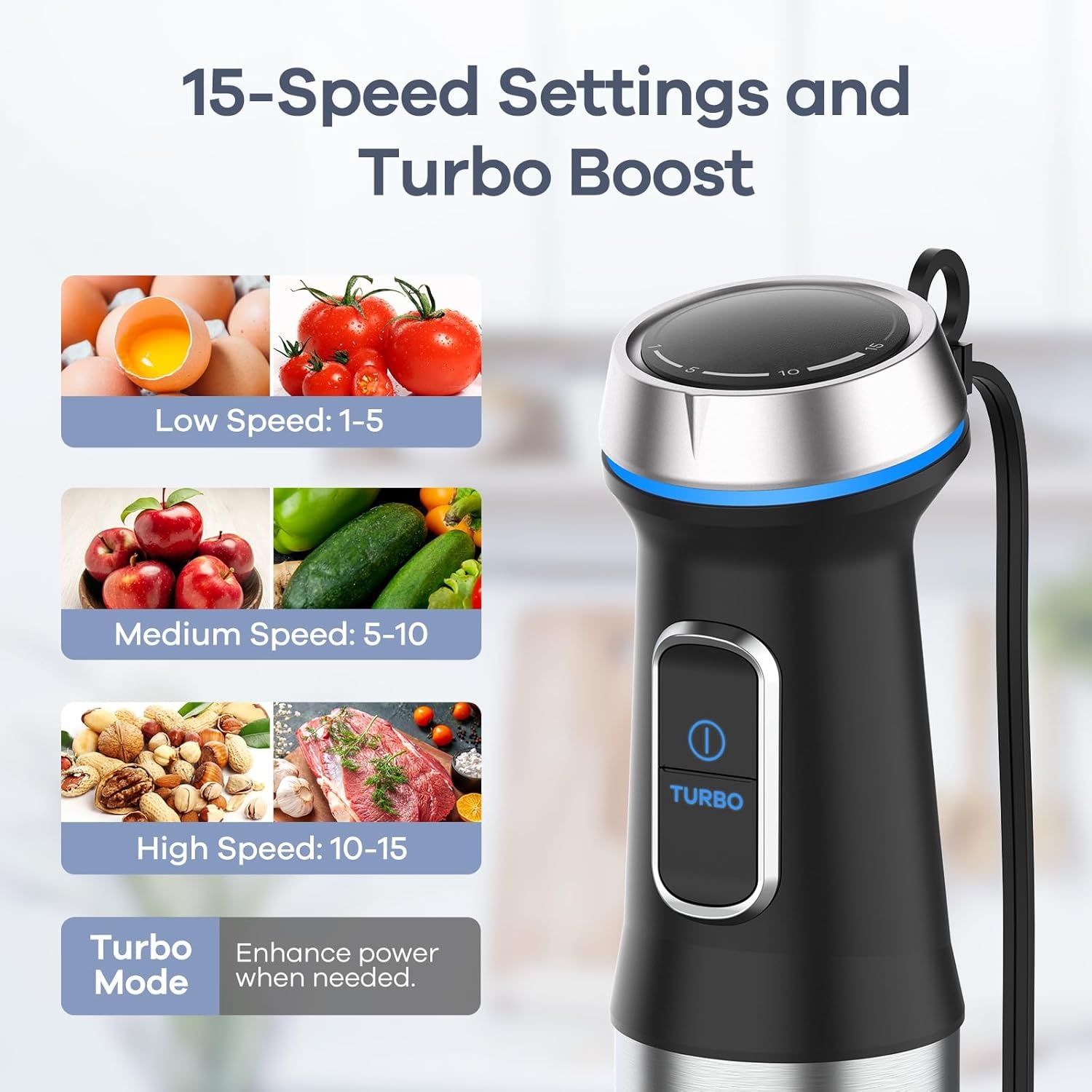 image:imageGaniza Immersion Blender Handheld 6 in 1 Hand Blender Stainless Steel Blade 15 Speed Stick Blenders Electric 800ml Mixing Beaker 600ml Chopper Whisk Frother Potato MasherBlack