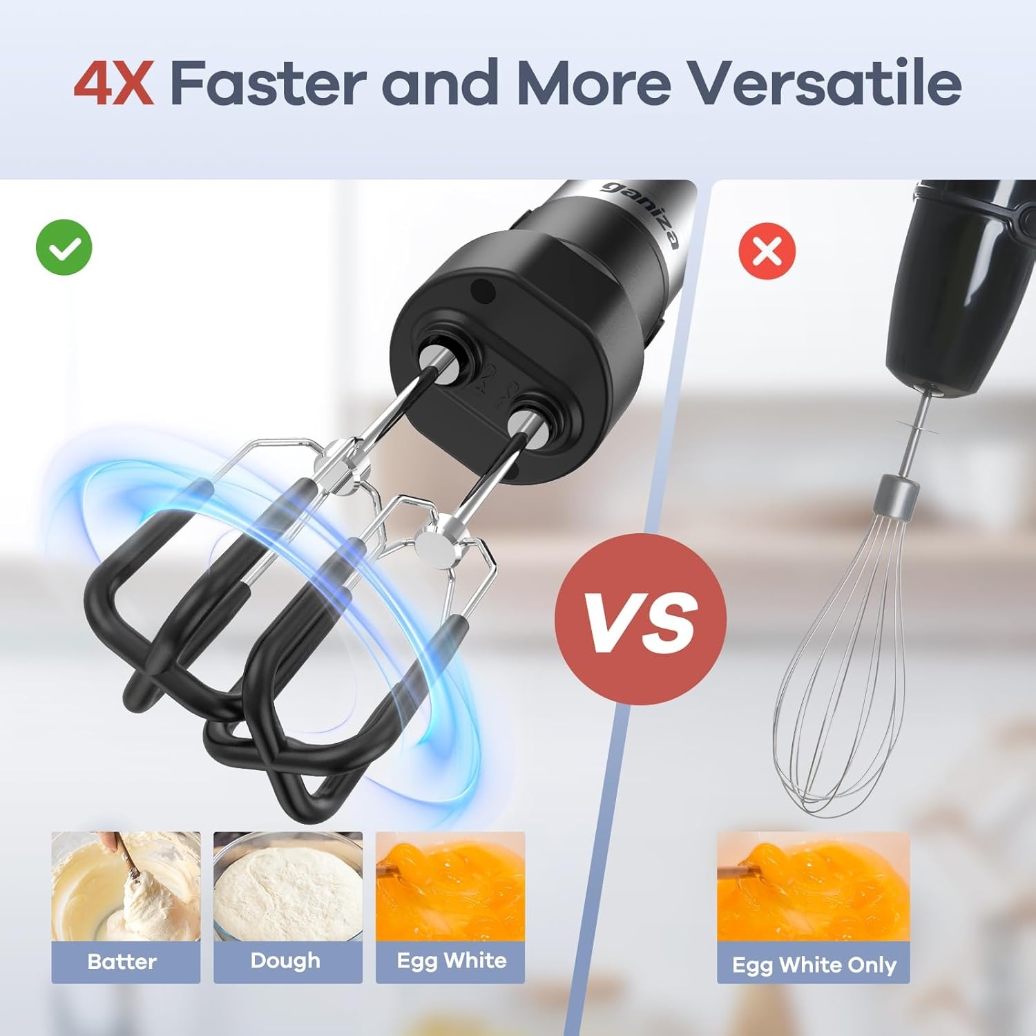 image:imageGaniza Immersion Blender Handheld 6 in 1 Hand Blender Stainless Steel Blade 15 Speed Stick Blenders Electric 800ml Mixing Beaker 600ml Chopper Whisk Frother Potato MasherBlack