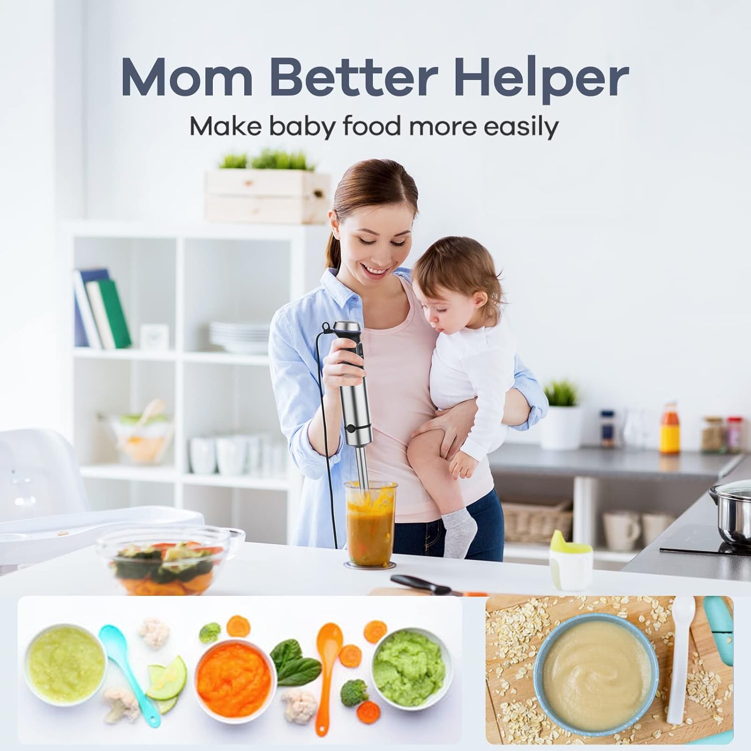 image:imageGaniza Immersion Blender Handheld Corded 8 in 1 Hand Blender Max 1000W 16 Speed Mode Stick Emulsifier with 800ml Mixing Beaker 600ml Chopper Whisk Frother Potato Masher and Portable Bottle
