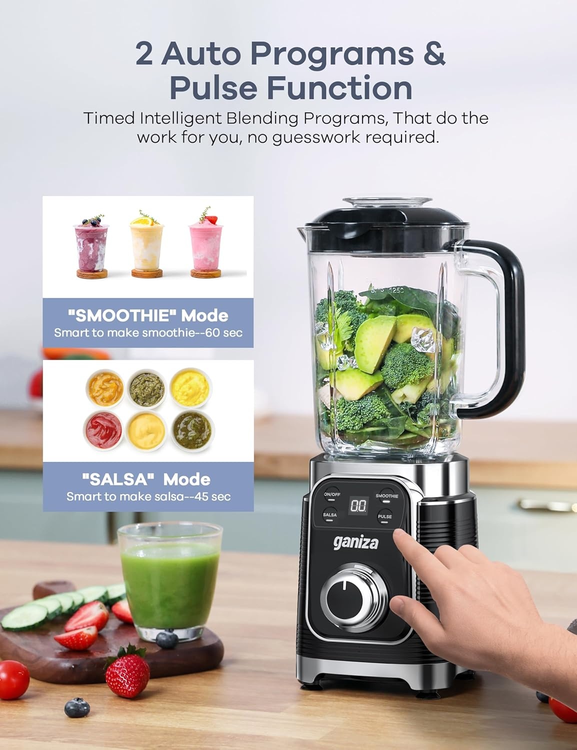 image:imageGaniza Smoothie Blender 12Piece Blenders For Shakes and Smoothies 43Oz Large Blender Jar amp 2 Portable Blenders Cups Personal Maker for Kitchen with Autosmart Tech amp Speed Control