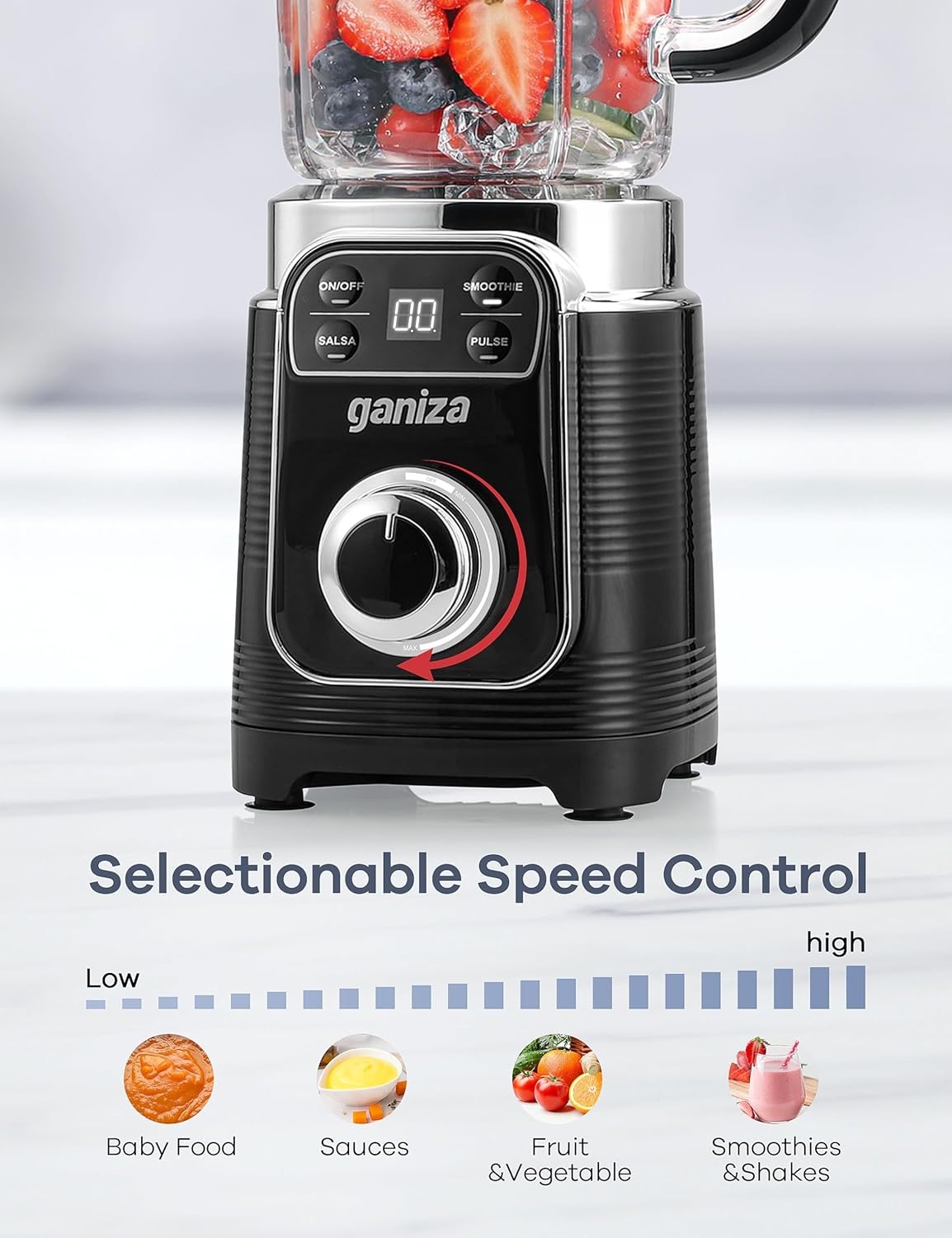 image:imageGaniza Smoothie Blender 12Piece Blenders For Shakes and Smoothies 43Oz Large Blender Jar amp 2 Portable Blenders Cups Personal Maker for Kitchen with Autosmart Tech amp Speed Control