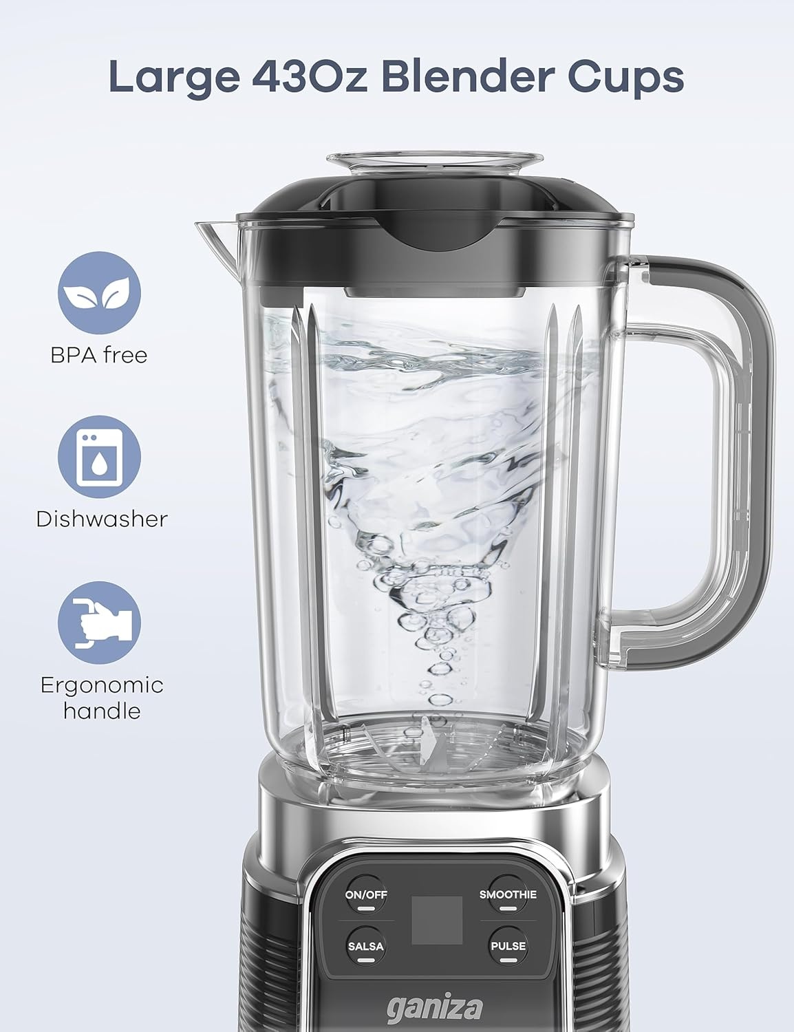 image:imageGaniza Smoothie Blender 12Piece Blenders For Shakes and Smoothies 43Oz Large Blender Jar amp 2 Portable Blenders Cups Personal Maker for Kitchen with Autosmart Tech amp Speed Control