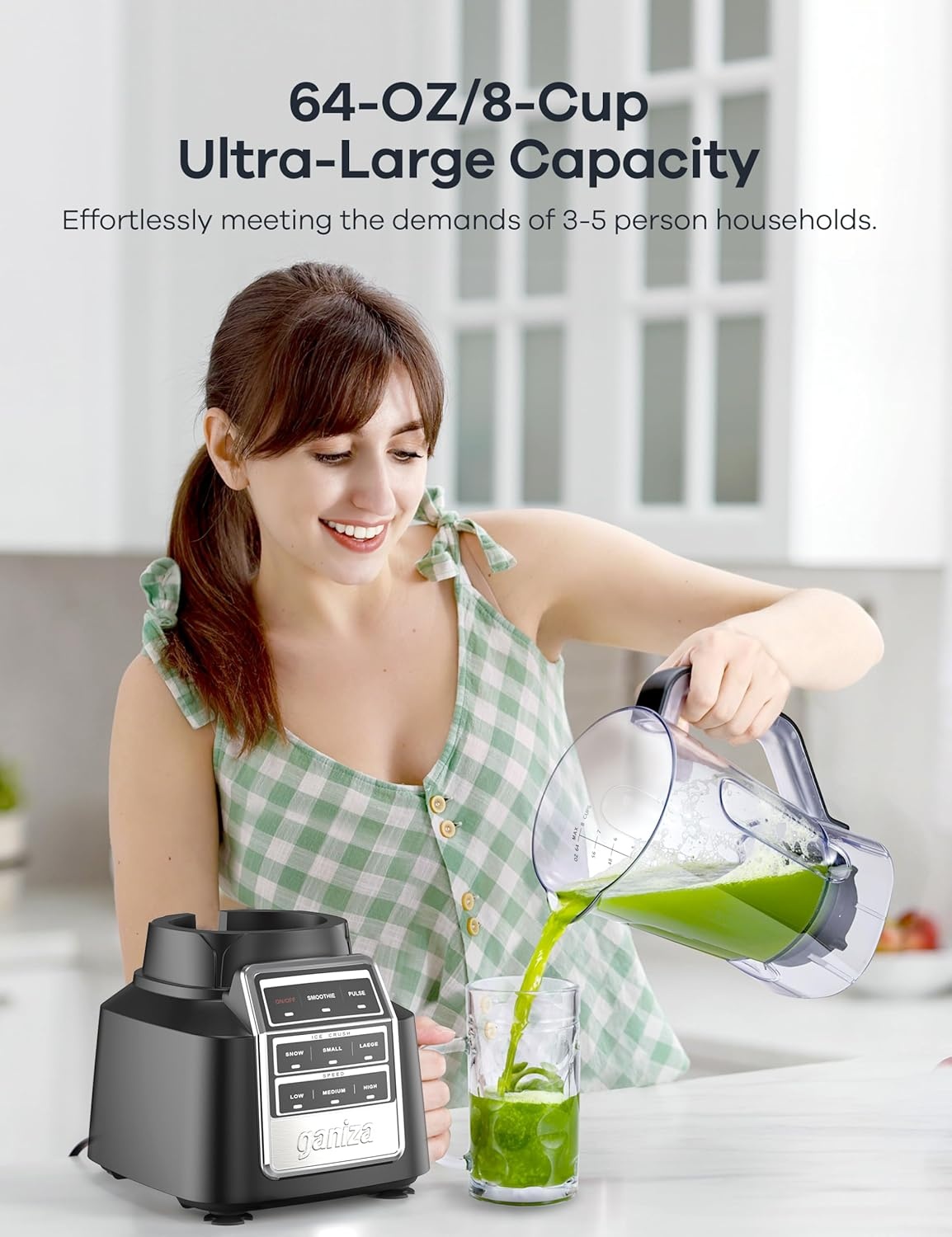 image:imageGaniza Smoothie Blender 1800W Peak Power Professional Countertop Blenders for Kitchen 64oz Large Capacity Juice Pitcher with CentriFlow Ribs Patent HighSpeed Smoothie Maker for IceFrozen Fruitdeep black
