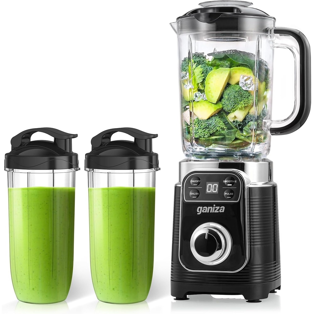 image:imageGaniza Smoothie Blender 12Piece Blenders For Shakes and Smoothies 43Oz Large Blender Jar amp 2 Portable Blenders Cups Personal Maker for Kitchen with Autosmart Tech amp Speed Control