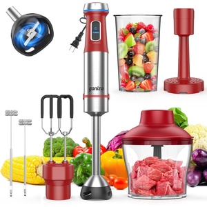 image:imageGaniza Immersion Blender Handheld 6 in 1 Hand Blender Stainless Steel Blade 15 Speed Stick Blenders Electric 800ml Mixing Beaker 600ml Chopper Whisk Frother Potato MasherRed